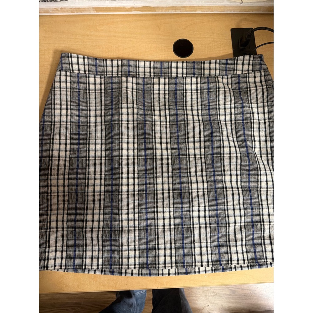 Nine West Plaid Mini Skirt Womens XXL Grey Black Blue Check Lined Back Zip